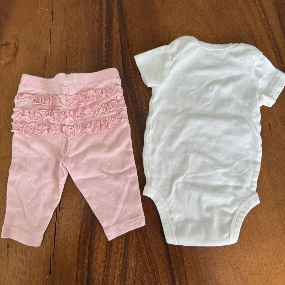 Carter's White and Pink Baby Girl Bodysuit and Matching Pant Set Size 3M